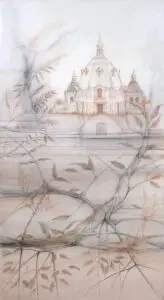 Naturaleza Heroica I, obra del maestro Rafael Dussan en técnica mixta sobre tela, 230 × 130 cm (2024).