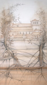 Naturaleza Heroica IV, obra del maestro Rafael Dussan en técnica mixta sobre tela, 230 × 130 cm (2024).