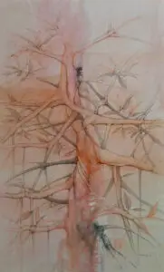 Naturaleza Heroica IV - I, obra del maestro Rafael Dussan en técnica mixta sobre tela, 142 x 86 cm (2026)