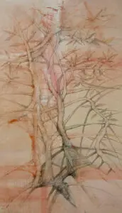 Naturaleza Heroica IV - IV, obra del maestro Rafael Dussan en técnica mixta sobre tela, 122 × 78 cm (2026)